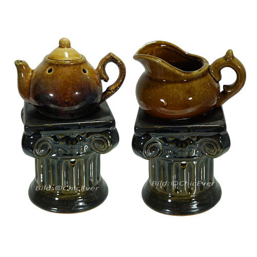 2x Duftlampen Keramik Aromalampen Duftstövchen braun 4177b - zum Schließen ins Bild klicken